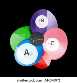 Círculos de color de vidrio - elementos infográficos sobre fondo negro, abstracto