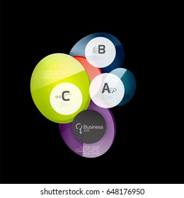 Glass color circles - infographic elements on black, abstract background