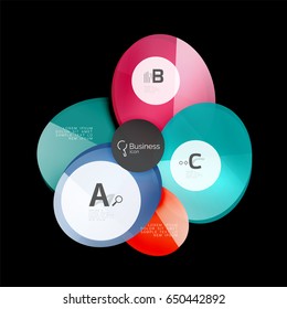 Glass color circles - infographic elements on black, abstract background
