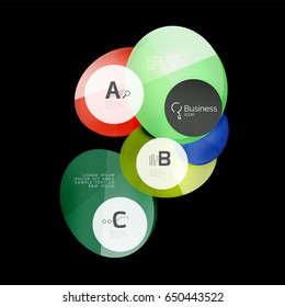 Glass color circles - infographic elements on black, abstract background