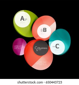 Glass color circles - infographic elements on black, abstract background