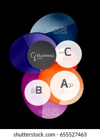 Glass color circles - infographic elements on black, abstract background