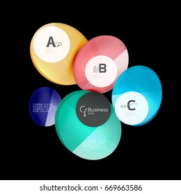 Glass color circles - infographic elements on black, abstract background