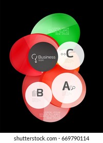 Glass color circles - infographic elements on black, abstract background