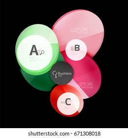 Glass color circles - infographic elements on black, abstract background