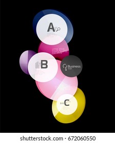 Círculos de color de vidrio - elementos infográficos sobre fondo negro, abstracto
