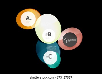 Farbkreise aus Glas - Infografiken auf schwarzem, abstraktem Hintergrund
