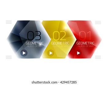 Glass color hexagons. Glossy plastic hexagon design with text