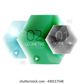 Glass color hexagons. Glossy plastic hexagon design with text