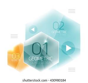 Glass color hexagons. Glossy plastic hexagon design with text