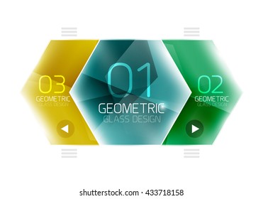 Glass color hexagons. Glossy plastic hexagon design with text