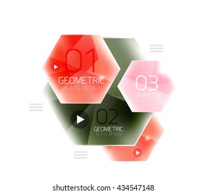 Glass color hexagons. Glossy plastic hexagon design with text