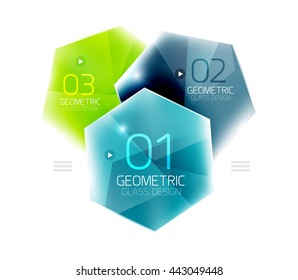 Glass color hexagons. Glossy plastic hexagon design with text