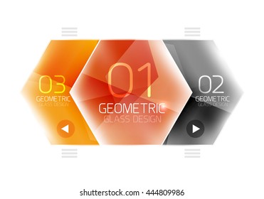 Hexágonos de cor de vidro. Design de hexágono plástico brilhante com texto