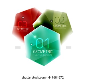 Glass color hexagons. Glossy plastic hexagon design with text