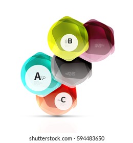 Glass color hexagons. Glossy plastic hexagon design with text and option infographics