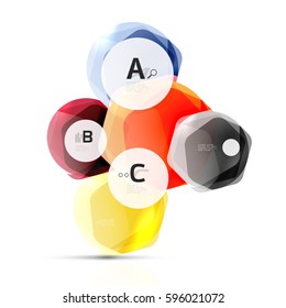 Glasfarbhexagons. Glossarplastisches Sechseckdesign mit Text- und Optionsinfografien
