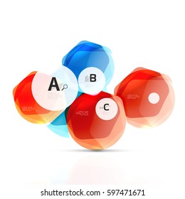 Glass color hexagons. Glossy plastic hexagon design with text and option infographics