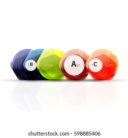 Glass color hexagons. Glossy plastic hexagon design with text and option infographics