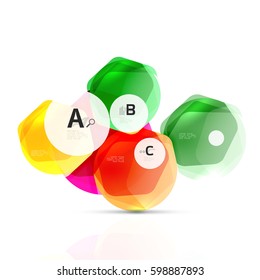 Glass color hexagons. Glossy plastic hexagon design with text and option infographics