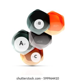 Glass color hexagons. Glossy plastic hexagon design with text and option infographics