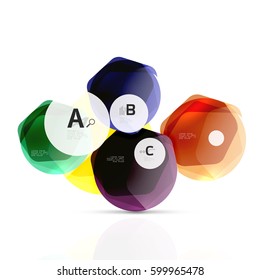 Glass color hexagons. Glossy plastic hexagon design with text and option infographics