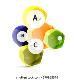Glass color hexagons. Glossy plastic hexagon design with text and option infographics