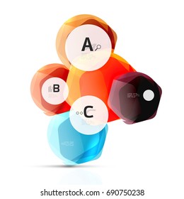 Glass color hexagons. Glossy plastic hexagon design with text and option infographics