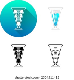 Glass Conical Graduate Liquid Cylinder Laboratory Equipment, Set of Flat Long Shadow, Color, Black-White Silhouette, Line Art Icon Symbol Logo Isolated on White Background