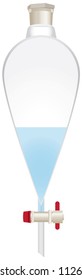 Glass conical separating funnel with chemical solution