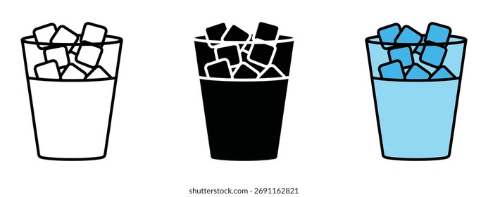 Glass container filled with ice cubes icon vector. summer drinks and beverage design symbol. vector illustration.