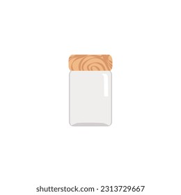 Glass container with lid flat style, vector illustration isolated on white background. Glass jar for jam or pickles, storage, kitchenware and utensils, decorative design element