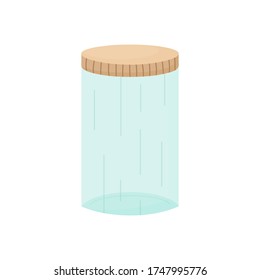 Ilustración vectorial del contenedor de vidrio. Medio ambiente amigable con la mano, frasco de basura cero. Aislado.