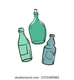Glass containers for drinks. Illustration in doodle sketch style.