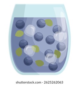 Glass is containing refreshing summer cocktail with blueberry and ice cubes