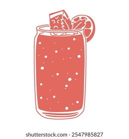 A glass of cool pink watermelon-lime smoothie with mint. A soft summer thick cool drink in a flat style of delicate color with pieces of fruit. Non-alcoholic cocktail isolated on white. illustration