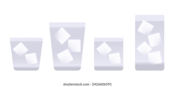 Glass of cool water with ice icon set. Minimalistic vector illustration
