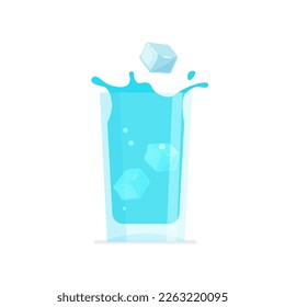 Vidrio de agua fría con salpicaduras. Ilustración vectorial en un estilo plano de moda aislado en el fondo blanco.