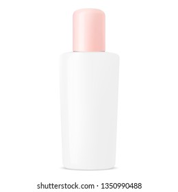 Glass Cosmetic Bottle. Isolated vector Container. Shampoo Product Package Template. Clear jar for Perfume, Toner, Water, Liquid Oil. Branding Cosmetics Glossy Milk Object Design.