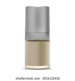Glass cosmetic bottle mockup. Beauty cream vector design. Makeup toner container. Premium face foundation product, round cylinder bottle design