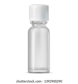 Glass Cosmetic Bottle. Realistic Transparent Jar. Clear Container 3d Template, Isolated. Serum Essence Vial. Empty Medical Product Packaging Mockup. Empty Box.