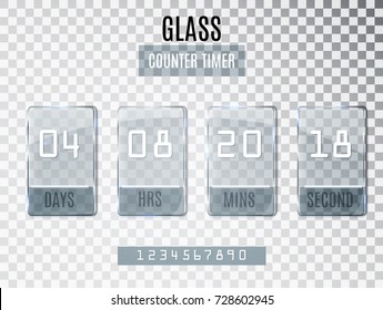 Glass Counter Timer isolated on transparent background. Template of the beginning / end date of discounts and promotions. Clock counter. Vector  10 EPS