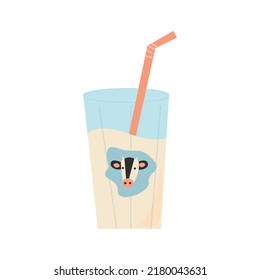 A glass of cow's milk from a farm. Organic milk. Vector illustration.