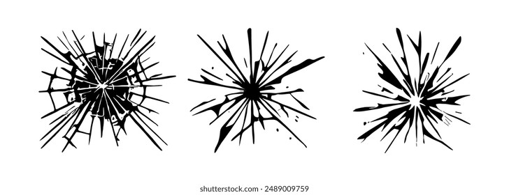 Glass crack broken texture window. Ice glass cracked effect background bullet mirror transparent isolated illustration