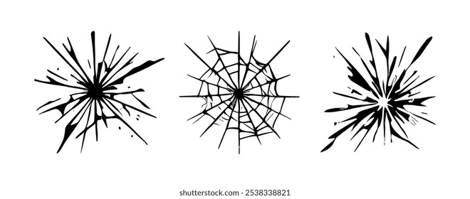 Ventana de textura rota de grieta de vidrio. Ilustración aislada transparente del espejo de la bala del fondo del efecto agrietado del vidrio de hielo