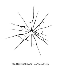 Glass crack broken texture window. Ice glass cracked effect background bullet mirror transparent isolated illustration