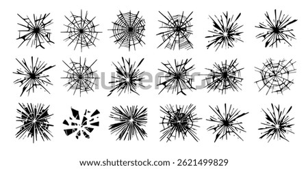 Glass crack broken texture window. Ice glass cracked effect background bullet mirror transparent isolated illustration