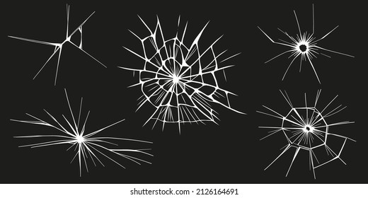 Glass cracks. Broken ice. Bullet marks on transparent surface, electronic display, window. Vector sketch illustration. svg