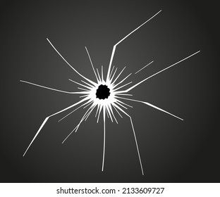 Glass cracks. Broken ice. Bullet marks on transparent surface, electronic display, window. Vector sketch illustration.