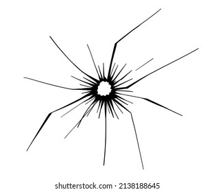 Glass cracks. Broken ice. Bullet marks on transparent surface, electronic display, window. Vector sketch illustration.